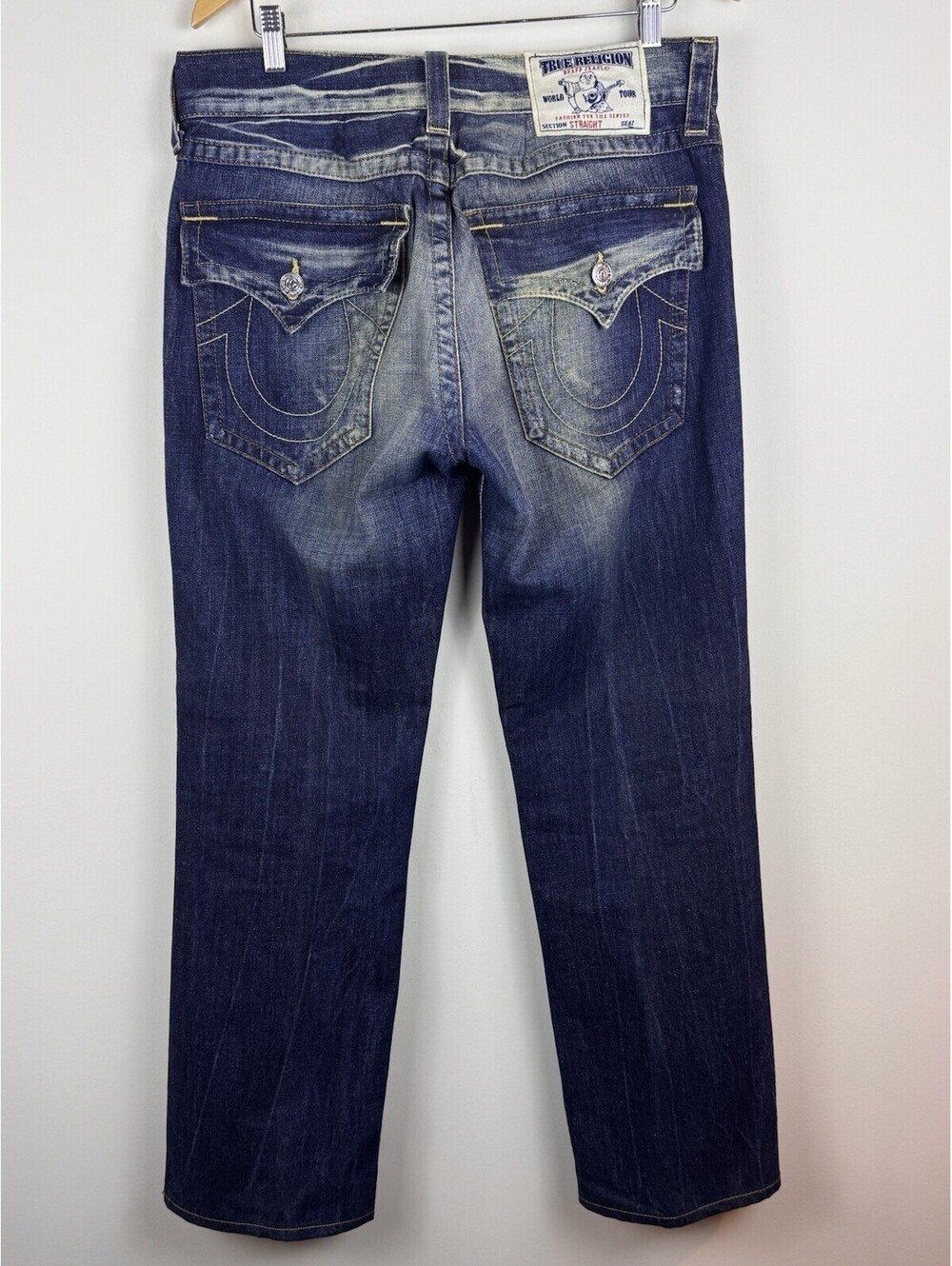 True Religion Jeans Mens 34X34 Blue Denim Ricky Super T Flap Pocket Thick USA